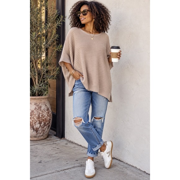 Hayden Los Angeles Sweaters - Hayden Los Angeles Women Blush Pink Ribbed Knit Poncho Sweater Oversized M/L